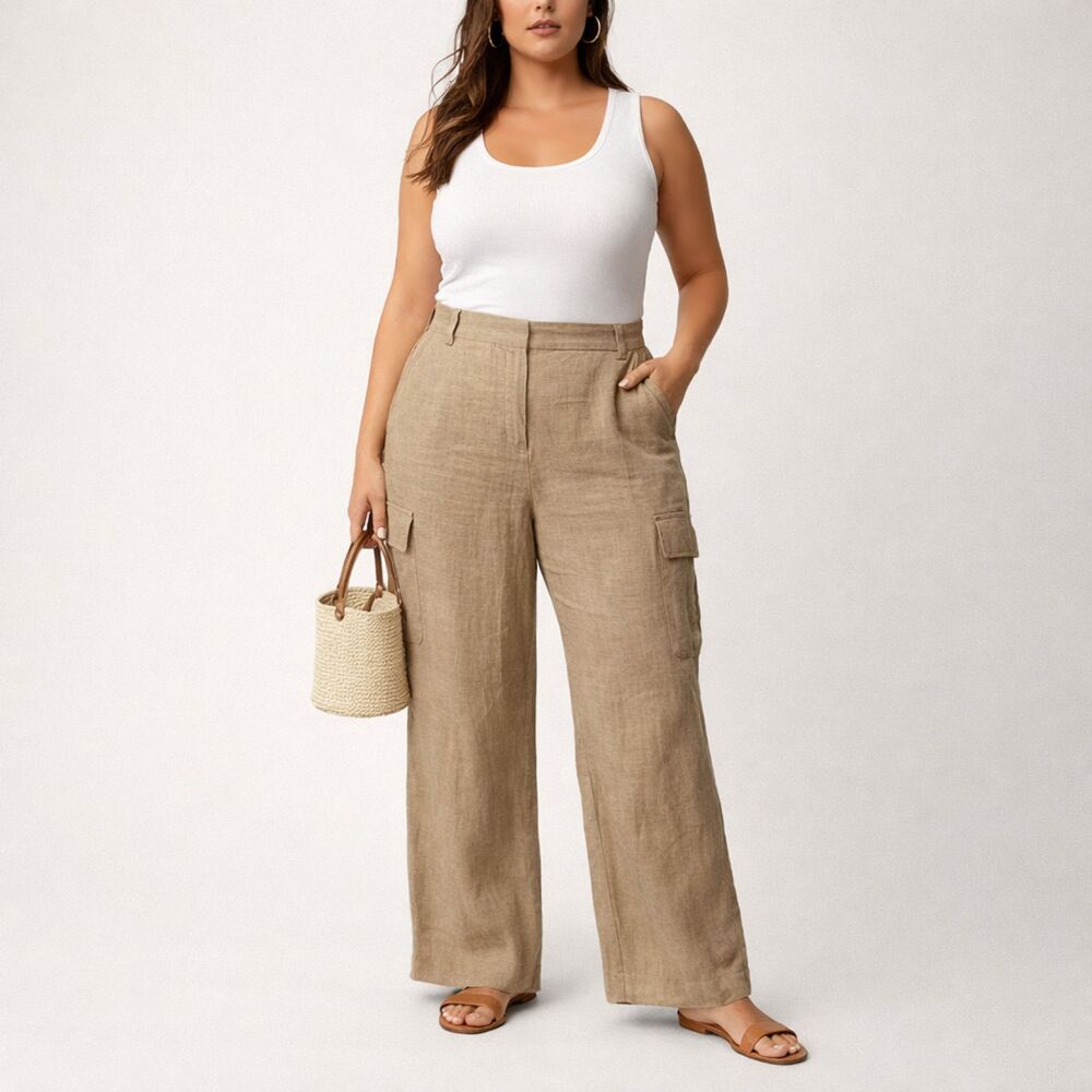 Revolve x House of Harlow 1960 Linen Blend High‎ Rise Cargo Pants Size 12